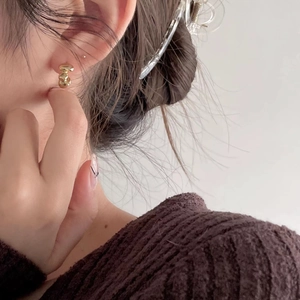 Minimalist gold tiered triple ball stud earrings for women with high polish finish