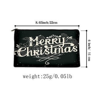 Black Merry Christmas makeup bag with size measurements and weight specifications