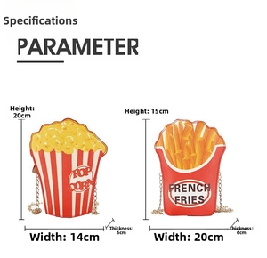 Size specifications for novelty popcorn and French fries chain shoulder bags