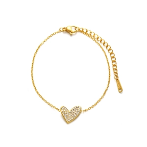 Elegant gold plated stainless steel heart bracelet with shimmering cubic zirconia crystals