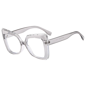 Fashionable oversized square blue light blocking glasses in transparent grey frame