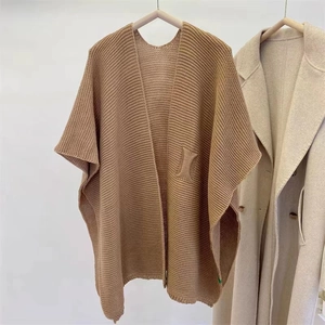 Thick camel knitted poncho for women featuring a stylish pattern and front open design