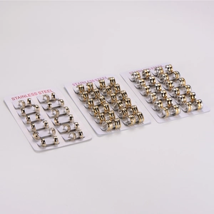 Classic stainless steel stud earrings set in silver and gold multi-pack display