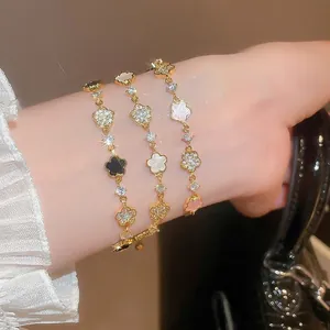 Flower Pendant Bracelet Copper Zircon Acetate Board Adjustable Bolo Elegant Floral Jewelry For Women