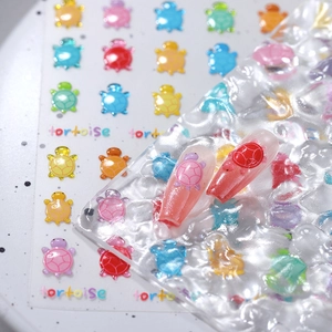 Stickers Ongles 5D Relief Dessin Animé Tortue Colorée Motif Relief 3D Décalcomanies Manucure DIY Pour Femmes Filles Mignon Nouveauté