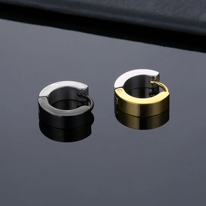 Polished stainless steel hoop earrings in mixed silver, black and gold tones