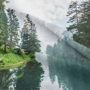 Nature wall tapestry with mountain and forest lake landscape digital printing