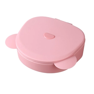 Pink desktop folding makeup mirror with cute bear ears and integrated storage box