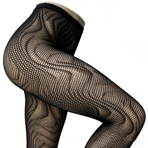 Sexy black fishnet tights with wavy geometric patterns and high waist stretch fit