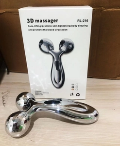 Detail shot of 3D facial roller packaging with RL-216 model and product dimensions