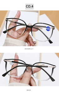 Detailed view of fashion blue light blocking reading glasses with plus 3.00 lens power