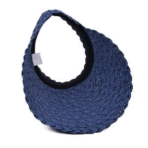 Navy blue wide brim straw sun visor hat for women with minimalist summer beach design