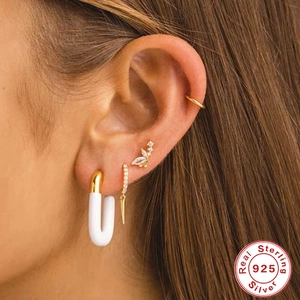 925 sterling silver butterfly earring set with white enamel hoop and zircon studs