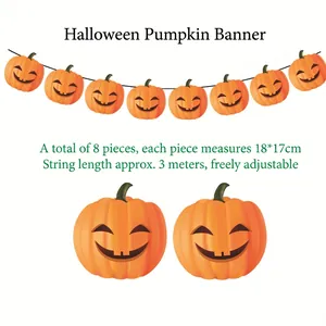 Halloween pumpkin banner with 8 pieces of 18x17cm orange jack-o-lantern flags and 3m rope