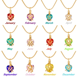 Collar Con Colgante De Corazón Cobre Chapado En Oro Alambre Envuelto Color Piedra De Nacimiento Cristal Joyería Mujer
