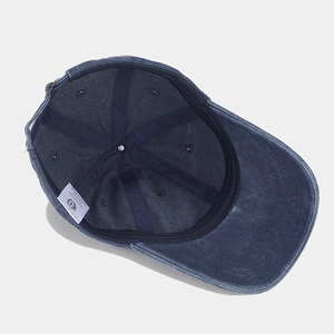 Vintage washed denim baseball cap in dark grey with soft top and internal cotton lining