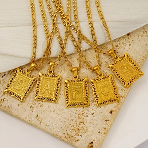 Retro 18K gold plated stainless steel letter pendant necklace with hollow lace design