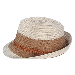 Close-up of beige and brown woven straw hat texture with decorative band detail
