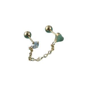 18K gold plated stainless steel chain earrings with cubic zirconia and heart charms