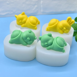 3D sleeping bunny cat panda silicone molds for handmade soap resin candle DIY crafts