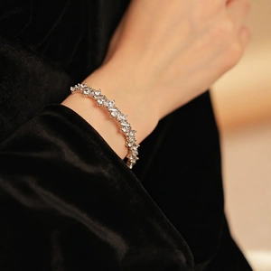 Bracelet Jonc Ouvert Irrégulier Cuivre Avec Zircone Luxe Français Élégant Bracelet Étagé Bijoux Pour Femmes