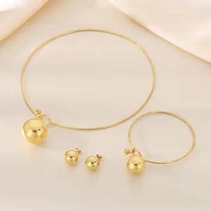 Hollow Ball Stainless Steel Jewelry Necklace Bangle And Stud Earrings Minimalist Geometric Polished Mirror Finish Trendy Women