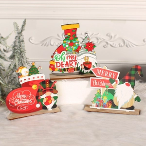 DIY Christmas wooden desktop ornament set with gnome, chimney and festive stocking designs