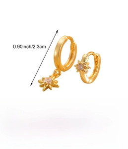 Detail specifications of star pendant gold hoop earrings with dimensions and copper material