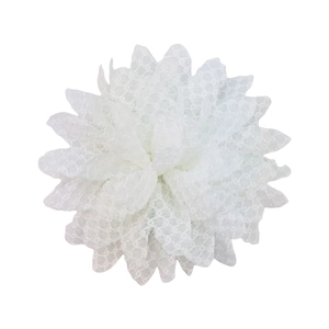 Detailed close-up of a white lace chiffon sunflower accessory with honeycomb texture