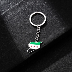 Porte-clés pendentif carte drapeau Syrie en acier inoxydable poli pour souvenir national