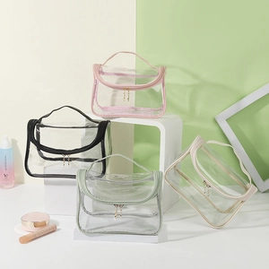 Transparent Makeup Bag Waterproof PVC Large Capacity Travel Toiletry Organizer With Handle Portable Double Zipper Bag