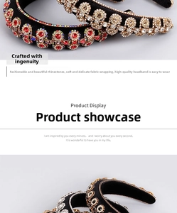 Detailed macro view of handcrafted Baroque velvet headband with colorful rhinestones