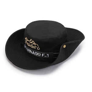 Cappello Da Pescatore A Tesa Larga Cotone Protezione Solare Pesca Escursionismo All Aperto Ricamo Montagna Cinturino Sottogola Regolabile