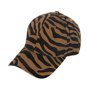 Close-up of a striped tiger pattern baseball cap made of breathable twill cotton fabric