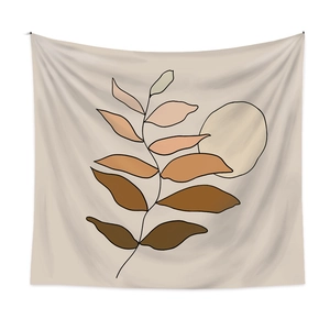 Tapisserie murale bohème minimaliste avec feuilles terreuses et design soleil décoratif