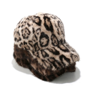 Leopard Print Baseball Cap Faux Fur Plush Warm Windproof Winter Autumn Chic Fashion Casual For Women