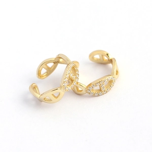 Golden pig nose cuff earrings with sparkling zircon stones in s925 silver metal