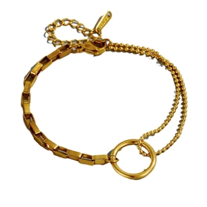 Bracciale in acciaio al titanio dorato con maglia rettangolare e doppia catena a sfere
