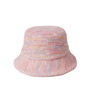 Chic multi-color knitted bucket hat for women in soft pink and orange knit tones