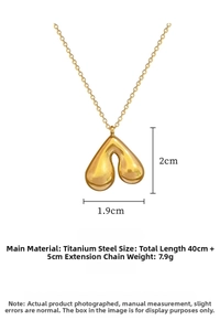 Polished gold heart pendant dimensions 2cm x 1.9cm with 45cm titanium steel chain detail