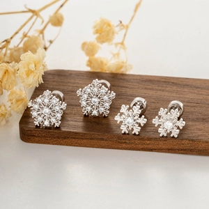 Snowflake Ear Cartilage Stud Titanium Steel Copper Zircon Screw Back Christmas Piercing Jewelry