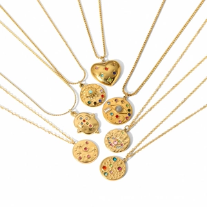 18k gold plated stainless steel necklaces with colorful zircon heart and eye pendants