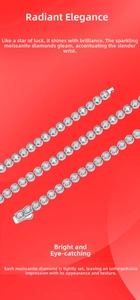 Detailed view of 925 sterling silver moissanite bracelet with bezel-set round cut stones