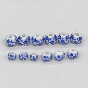 Cuentas de porcelana azul y blanca con agujero grande para crear joyas artesanales