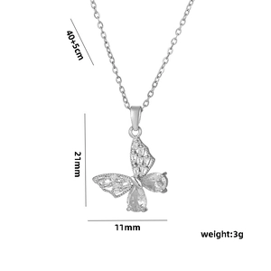 Elegant butterfly pendant necklace with cubic zirconia stones and 40+5cm adjustable chain