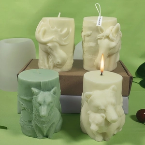 3D animal relief cylindrical candles with deer, horse and bear patterns for home decor