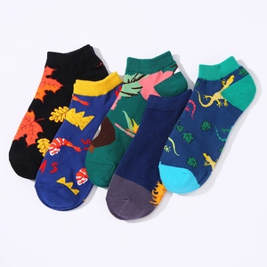 Lot de 5 paires de chaussettes en coton imprimé avec motifs de feuilles et géométries