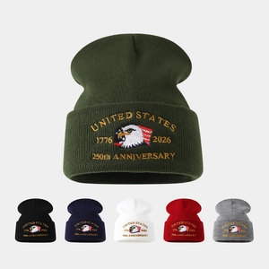 Knit Beanie Hat United States 250th Anniversary Eagle Embroidery Acrylic Winter Warm Casual American Style Unisex