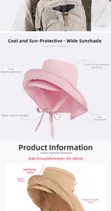 Detail showing 12cm wide brim and 18cm neck flap dimensions on women's sun hat
