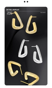 Detailed close-up of S925 sterling silver geometric earrings with micro-set zircon